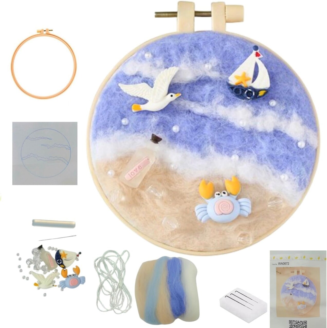 Wool Painting Kit Needle Felting Kit Wool Felt Painting Gifts for Adults,Needle Felt Supplies for Beginners,Home Decoration (Beach)
